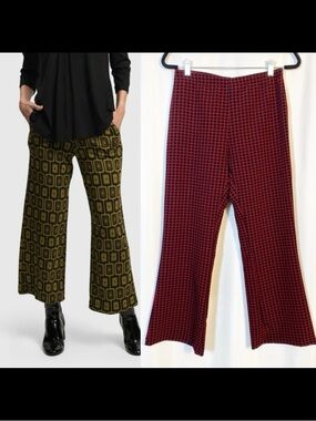 Alembika Dynamite Days Dynamo Flare Leg Cropped Pants Brick Red Black Polka Dot